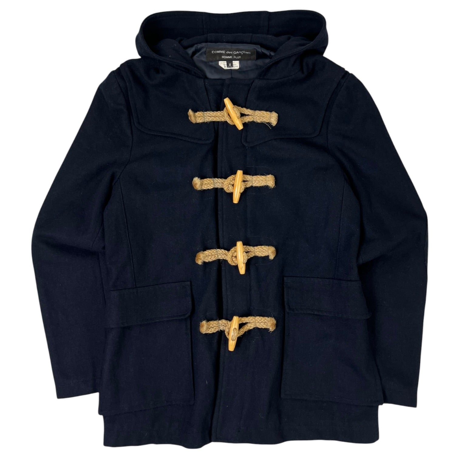 Comme Des Garçon Homme Plus Hooded Wool Duffel Coat Navy