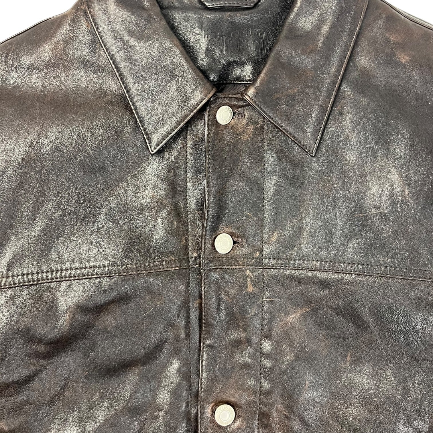Stussy Leather Trucker Jacket Dark Brown