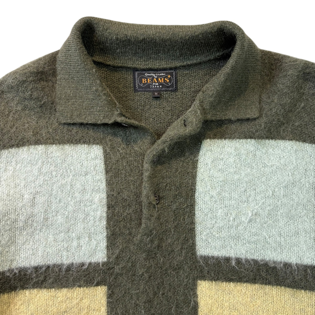 Beams Plus Knit Polo Shaggy 9G Olive Green