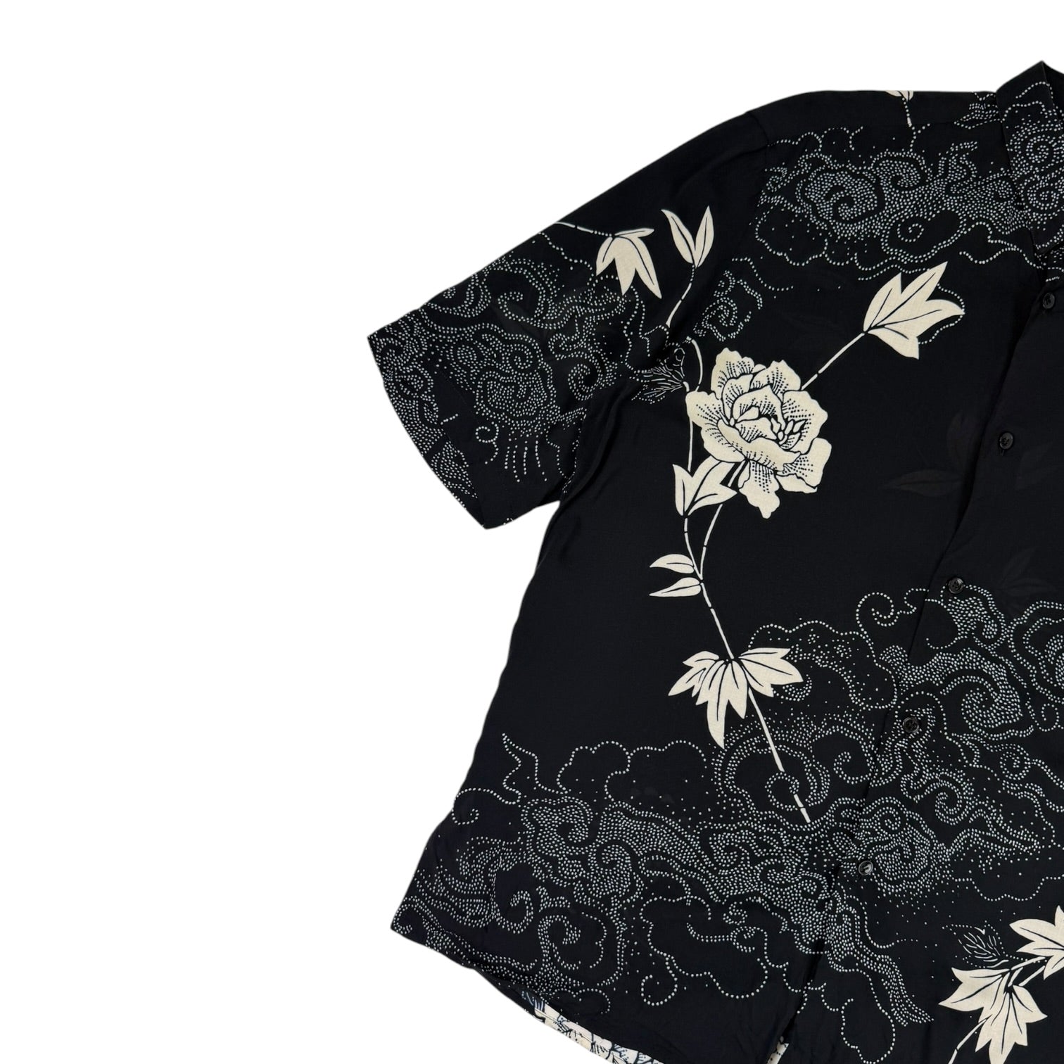 Saint Laurent SS21 Viscose Button-Up Short-Sleeve Shirt Black/White