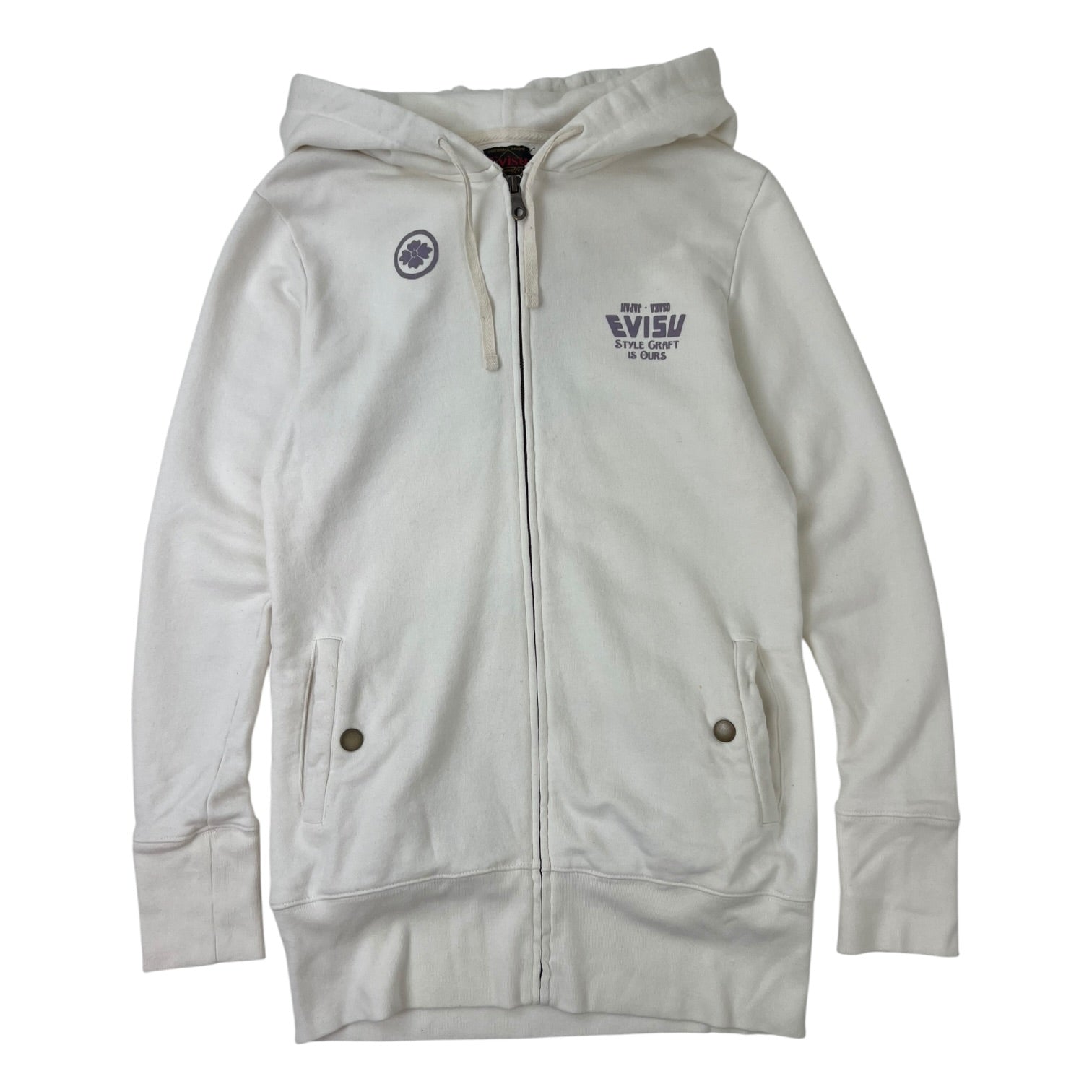 (W) Evisu Full Zip Hoodie White
