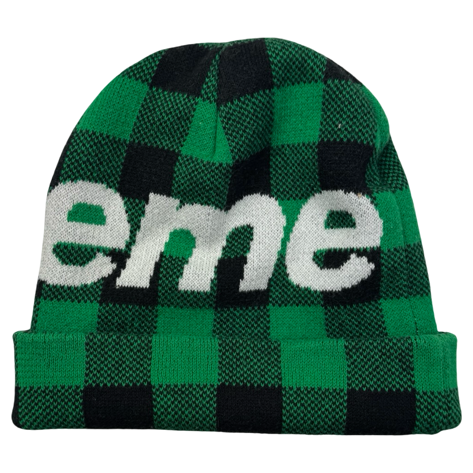 Supreme Big Logo Beanie Green Plaid
