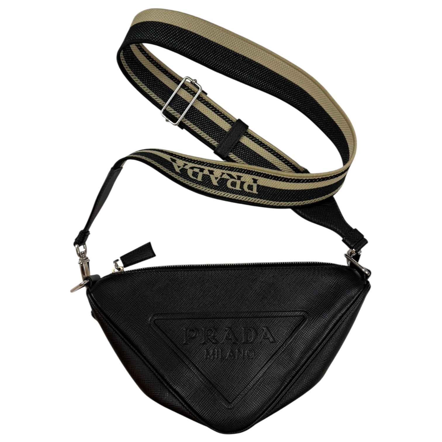 Prada Saffiano Triangle Leather Crossbody Bag Black