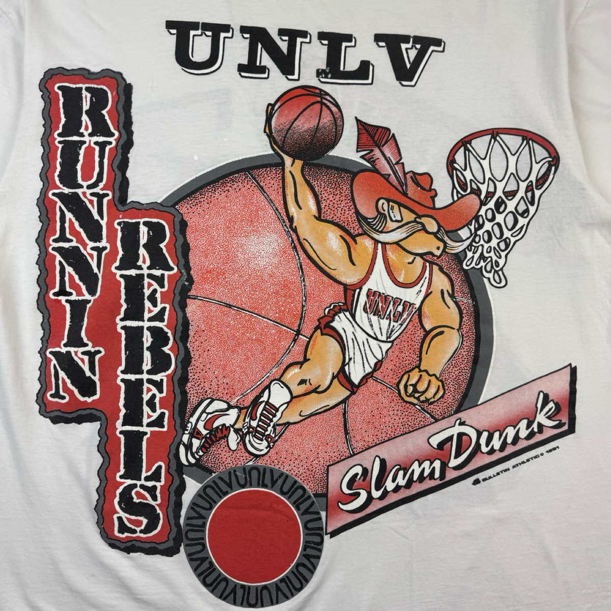 1991 UNLV Runnin’ Rebels Slam Dunk Bulletin Basketball T-Shirt