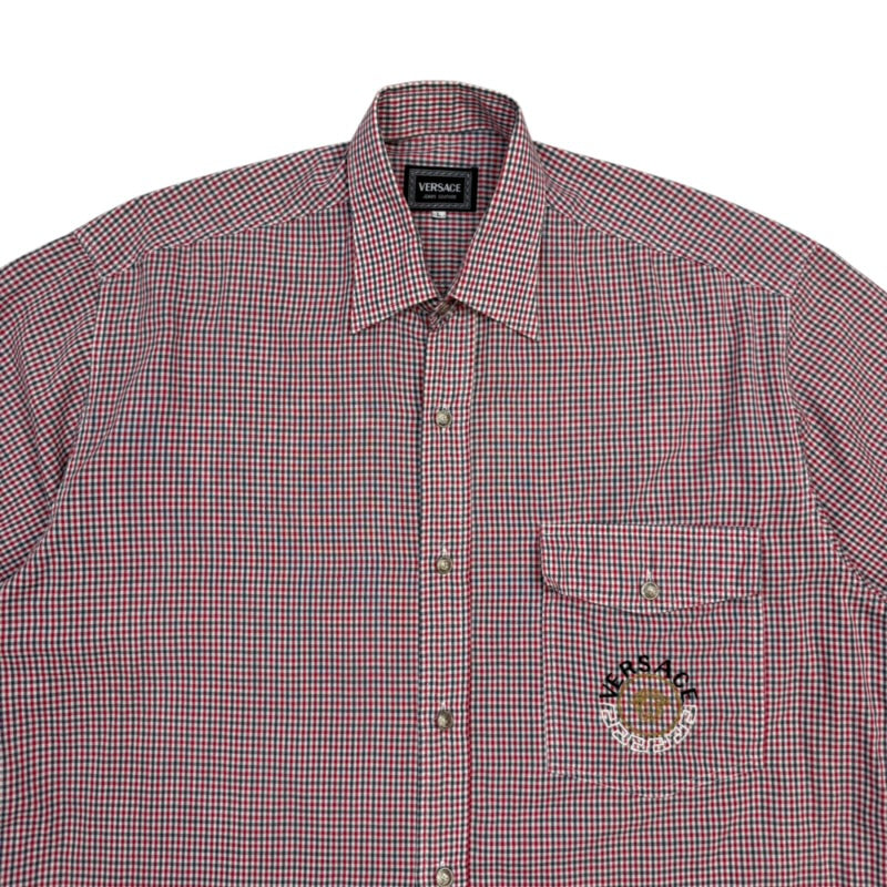 Vintage Versace Jeans Couture Checkered Button Up Shirt Red