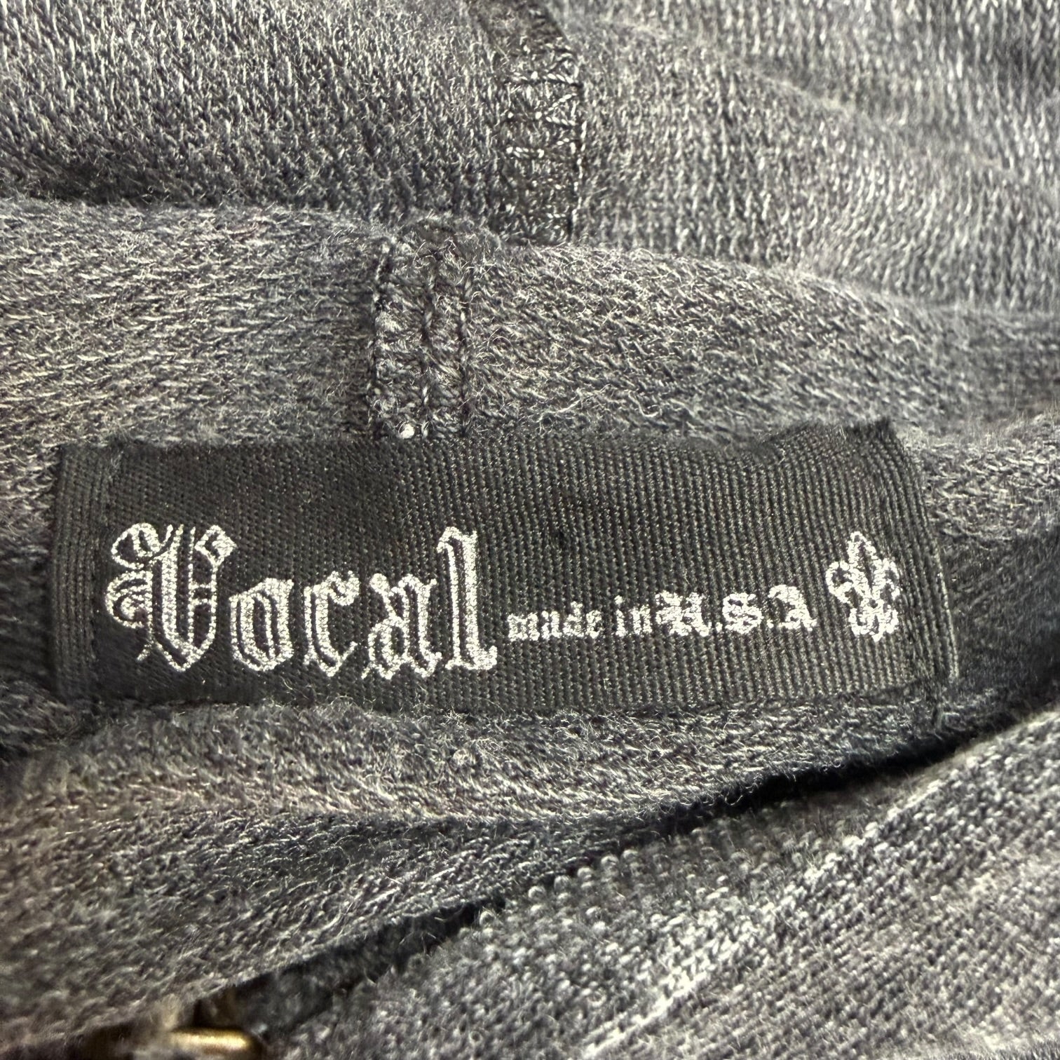 (W) Vintage Vocal Fleur Des Lis Zip Up Hoodie Washed Grey