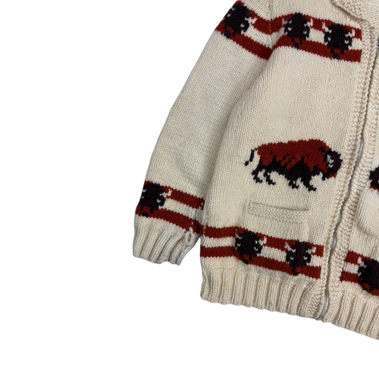 Vintage Cowichan Bison Knit Zip Up Sweater Cream
