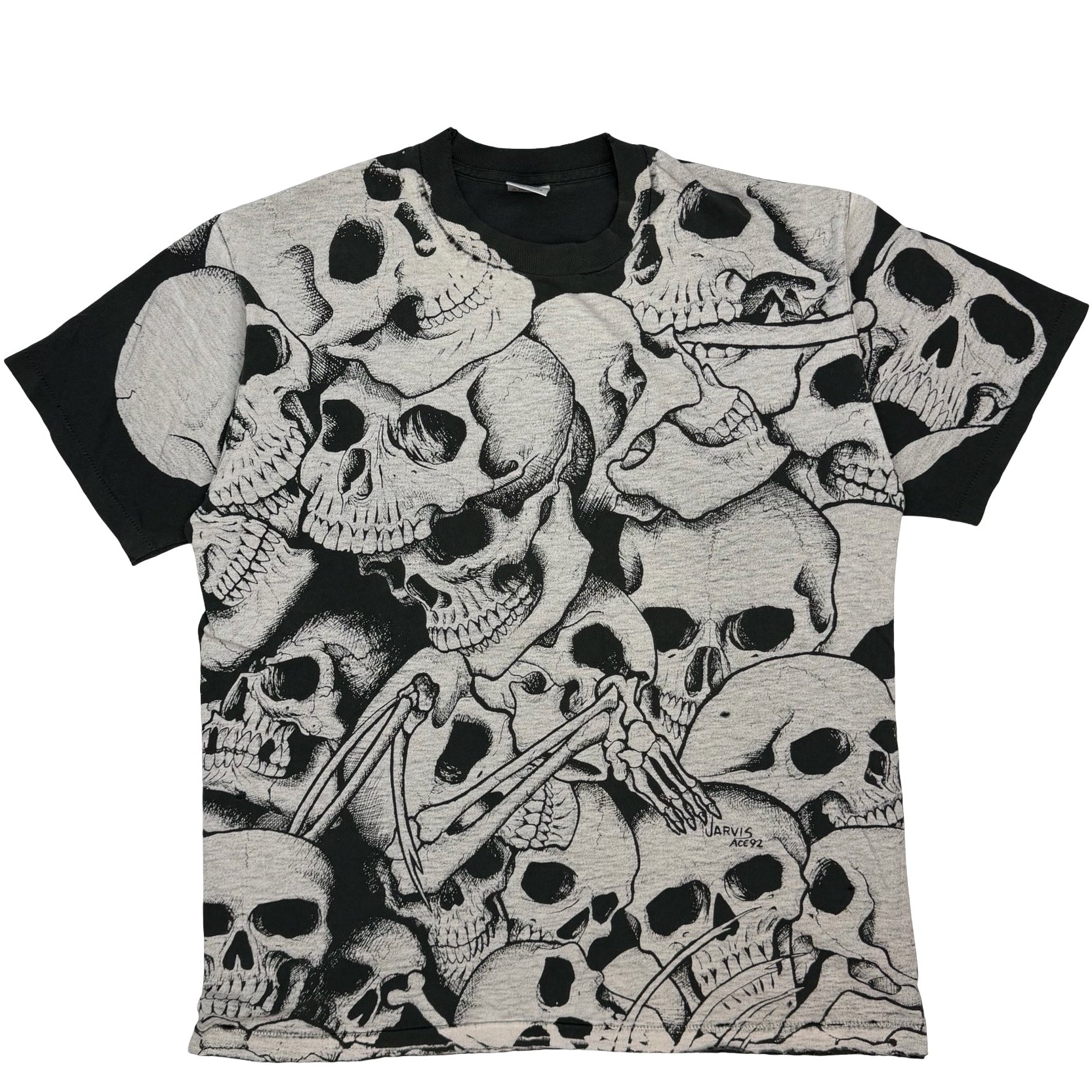 1992 Jarvis Ace All Over Print Skulls Tee Black/White