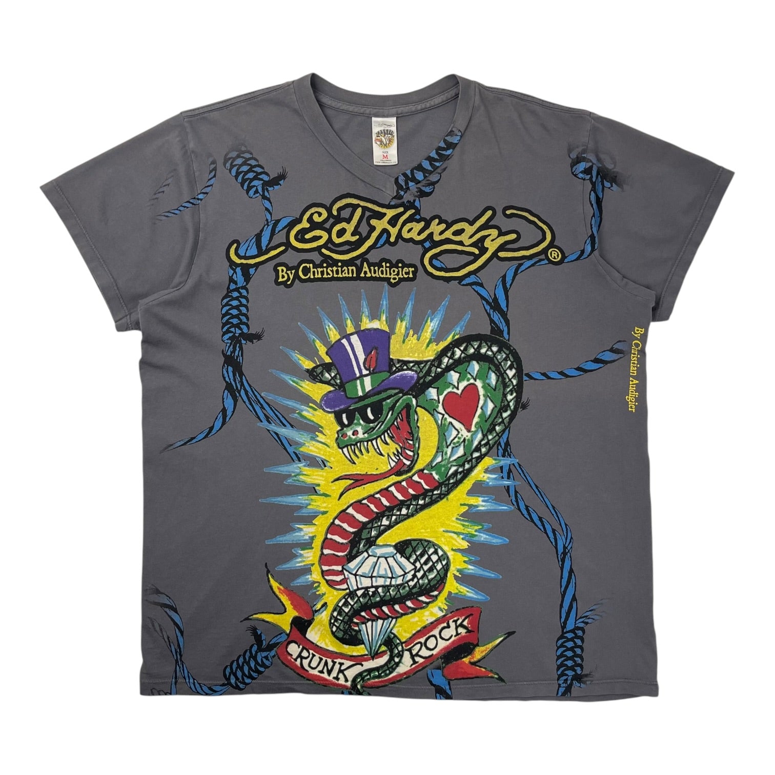 Vintage Y2K Christian Audigier Ed Hardy Rope T-Shirt Grey
