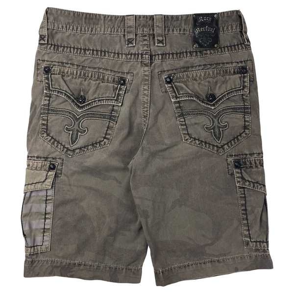 Y2K Rock Revival Embellished Shorts Militant Camo