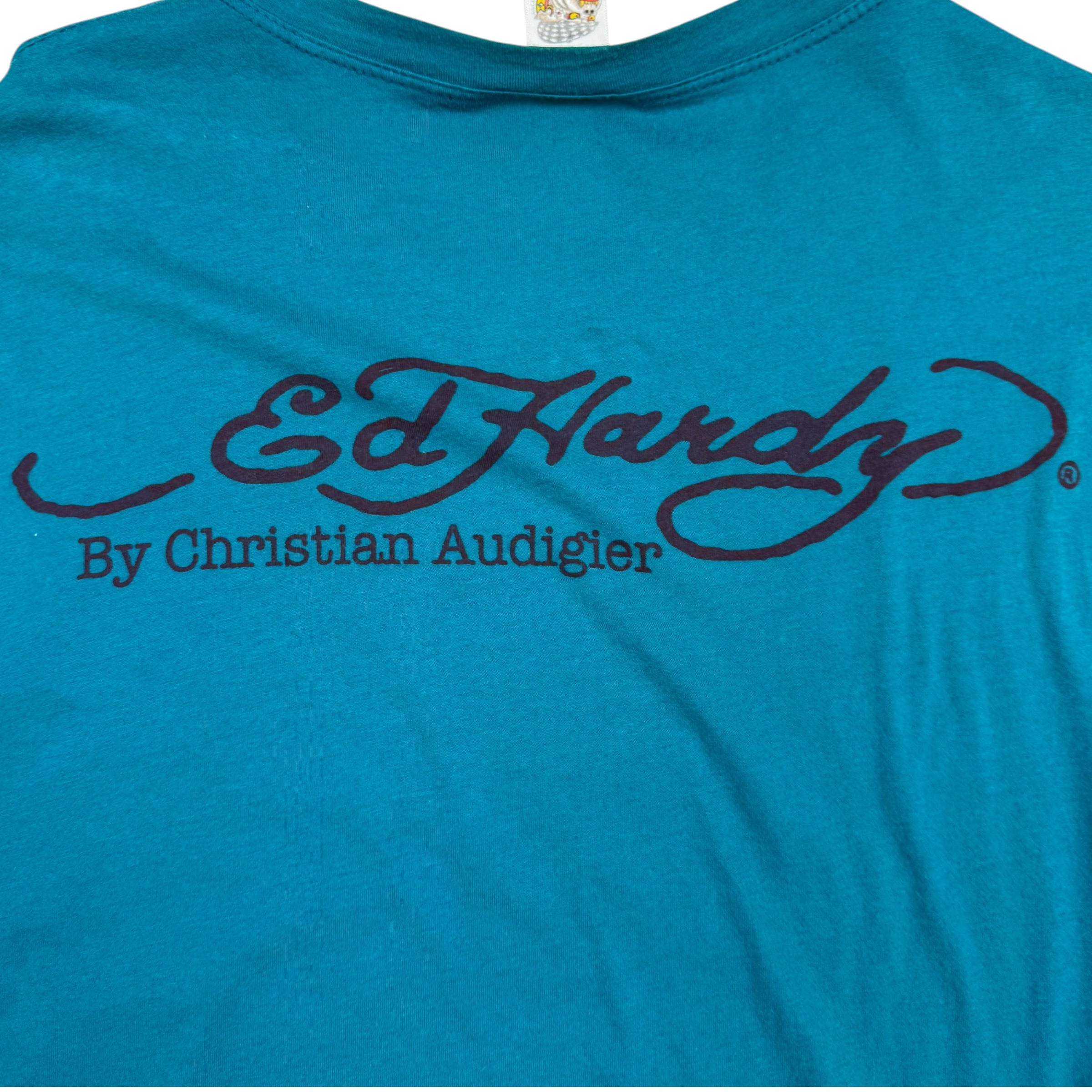 Vintage Christian Audigier Ed Hardy Skull Tee Aqua