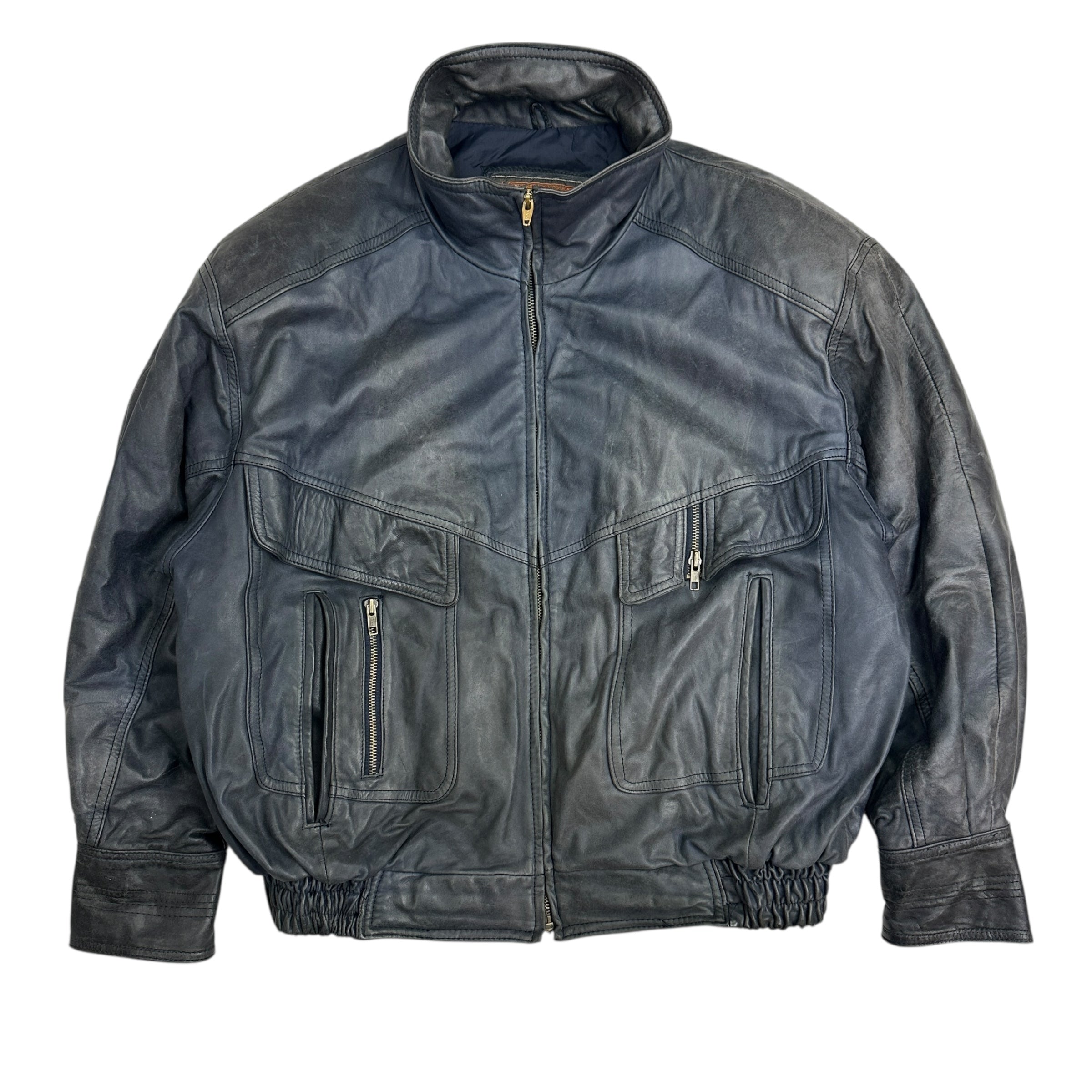 Vintage Adventure Bound Leather Bomber Wash Blue