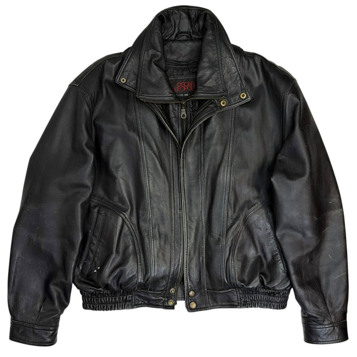 Vintage Oscar Leopold Double Collar Leather Jacket Black