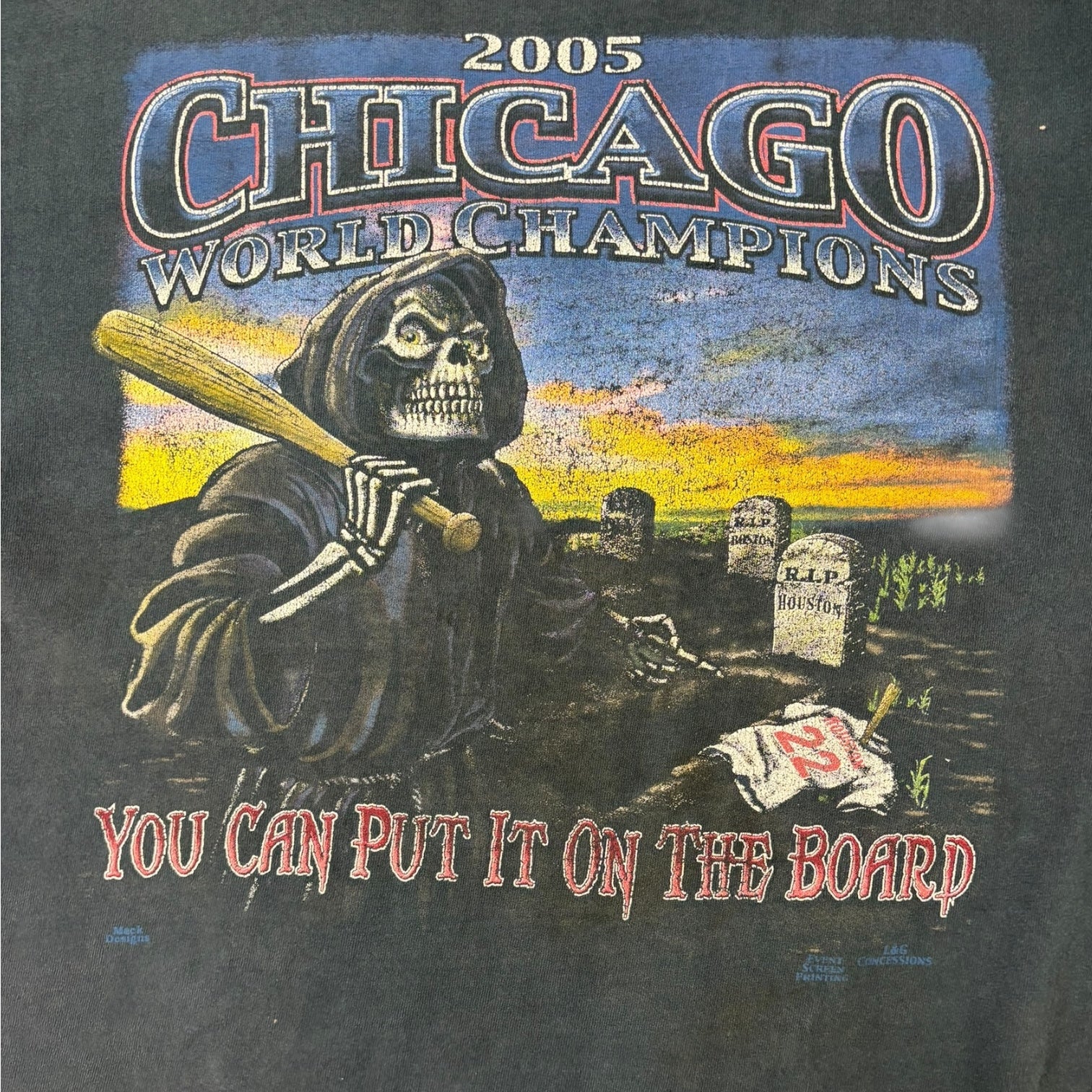 Vintage 2005 MLB Chicago World Champions Grim Reaper T-Shirt Black