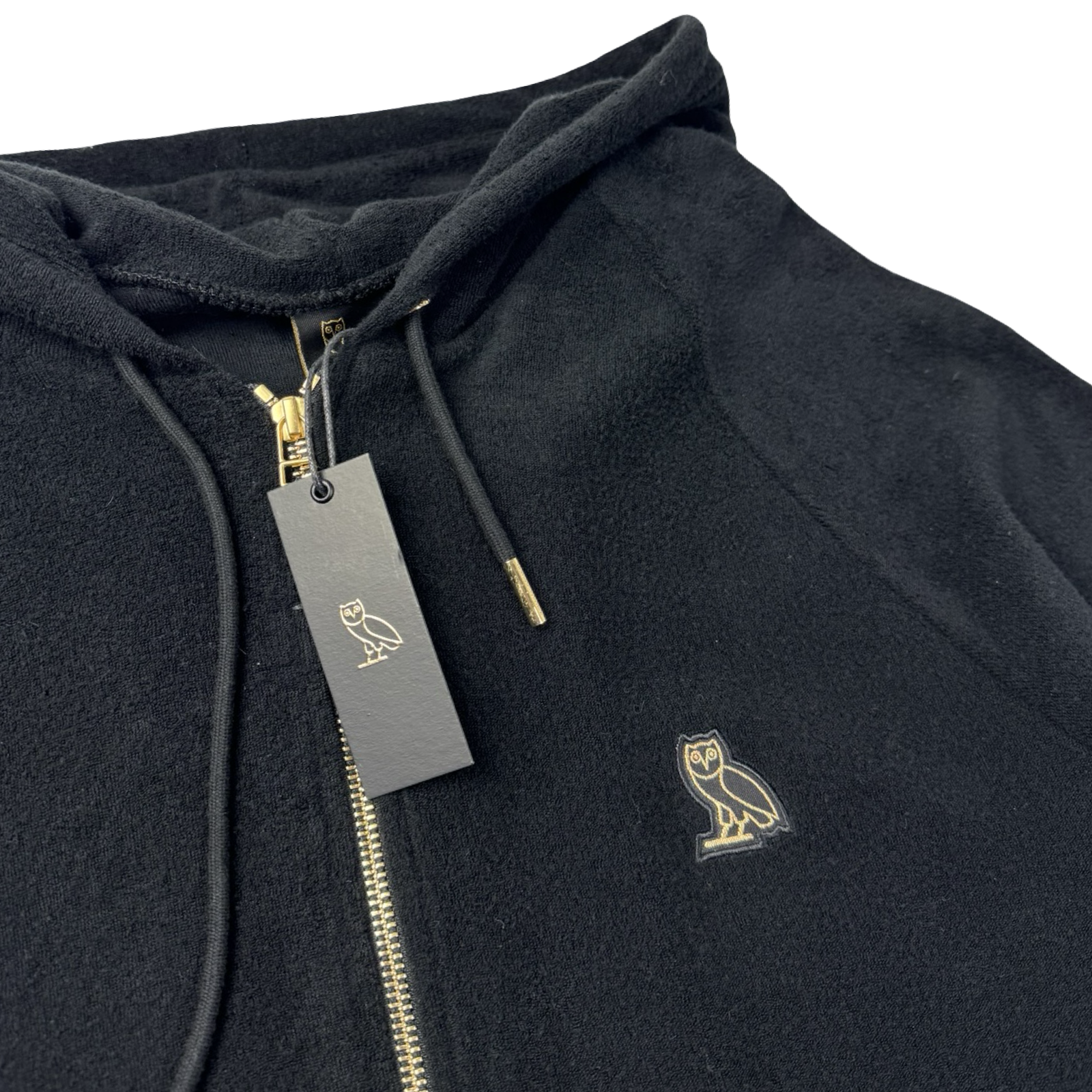 OVO Essentials Terry Cloth Towel Zip Up Hoodie Black