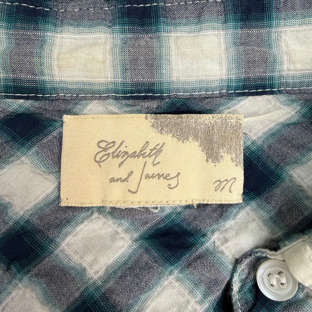 (W) Elizabeth And James Gathered Back Button Up Shirt Green Plaid