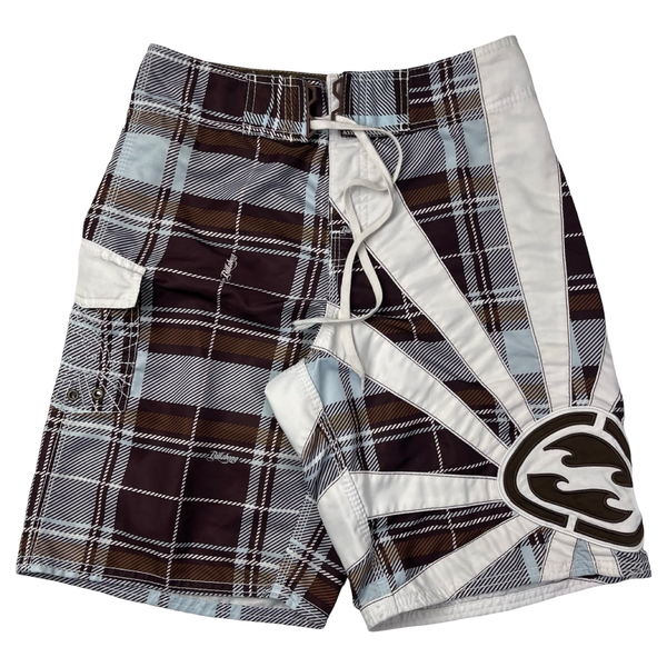 Vintage Y2K Quiksilver Tartan Rising Sun Board Shorts
