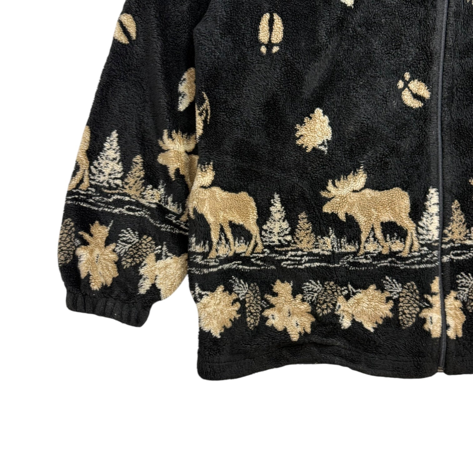 Vintage Moose Print Sherpa Zip Up Jacket