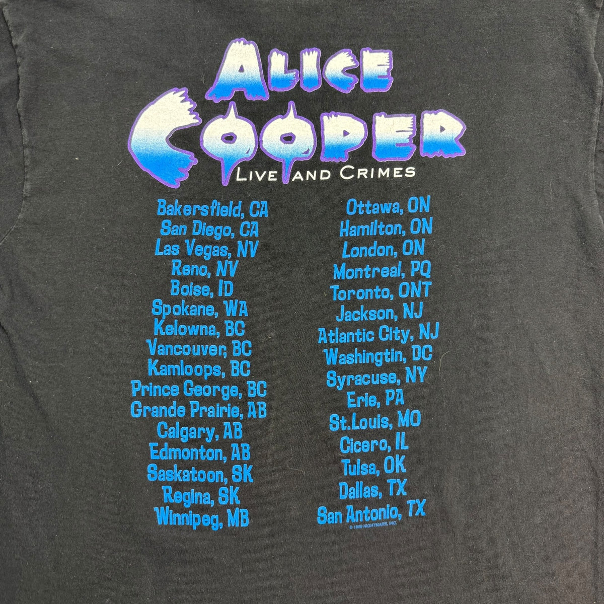 1999 Alive Cooper Life And Crimes Tour Tee Black