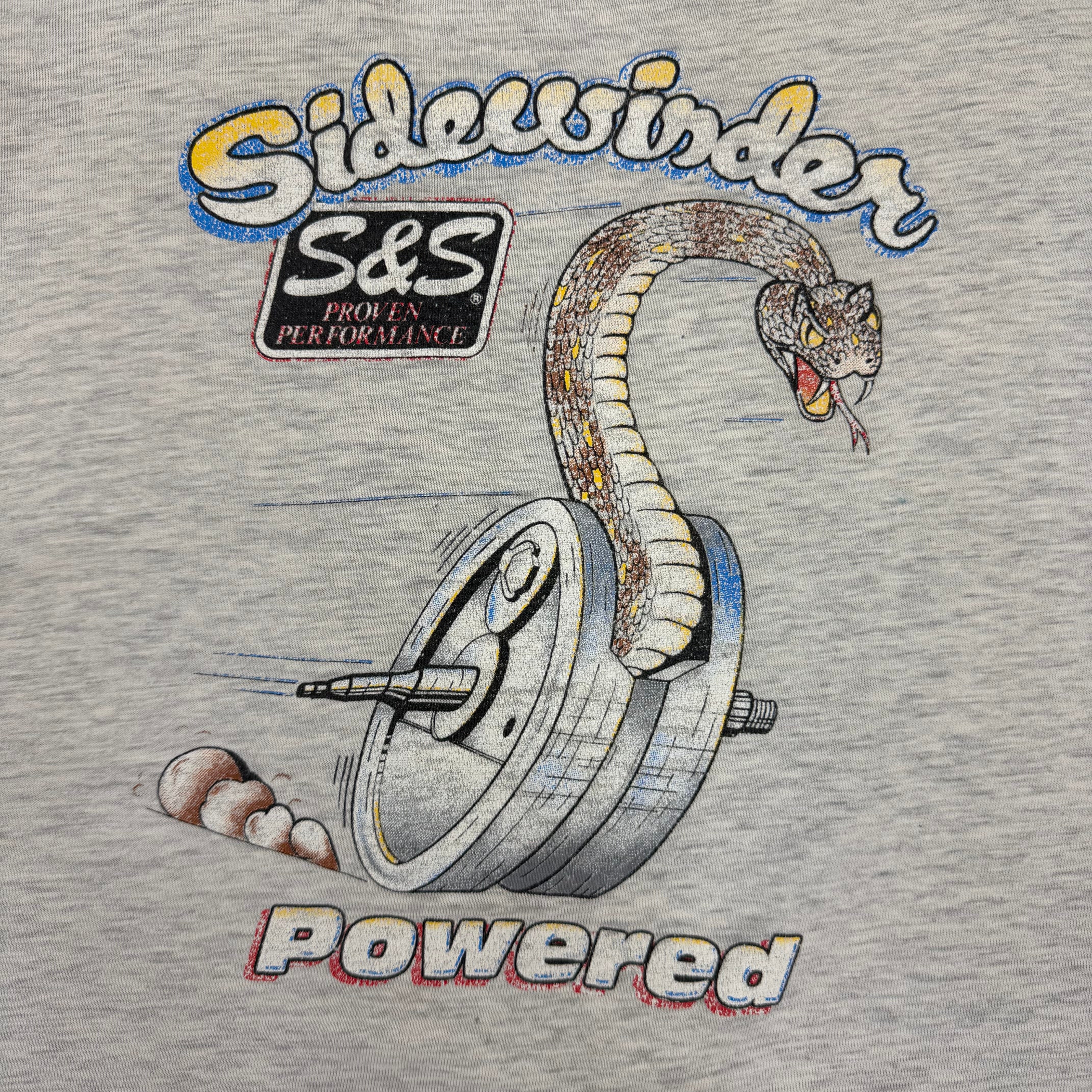 Vintage Sidewinders For Harley Davidson By S&S Cycle Snake Wisconsin Tee Grey