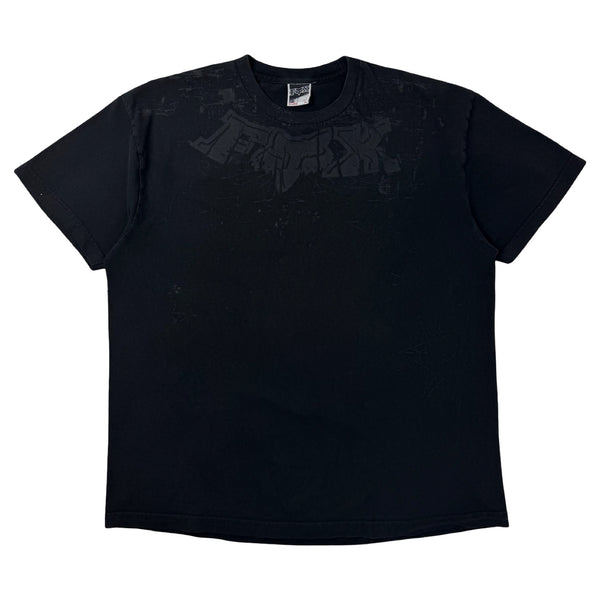 Vintage Y2K Fox Racing Tonal Spellout Logo T-Shirt Faded Black