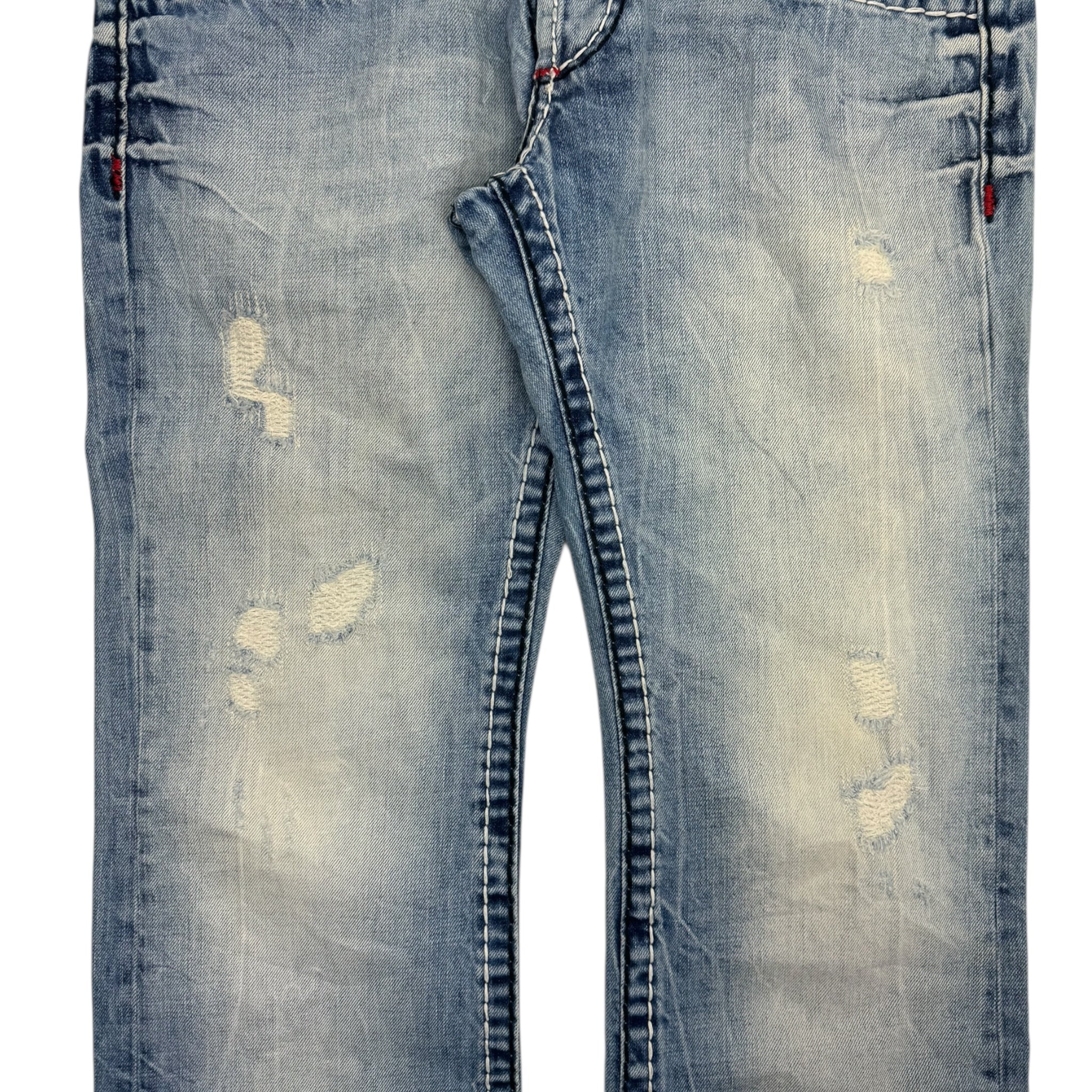 Y2K Camp David Contrast Stitch Embroidered Euro Denim Light Wash Bottoms