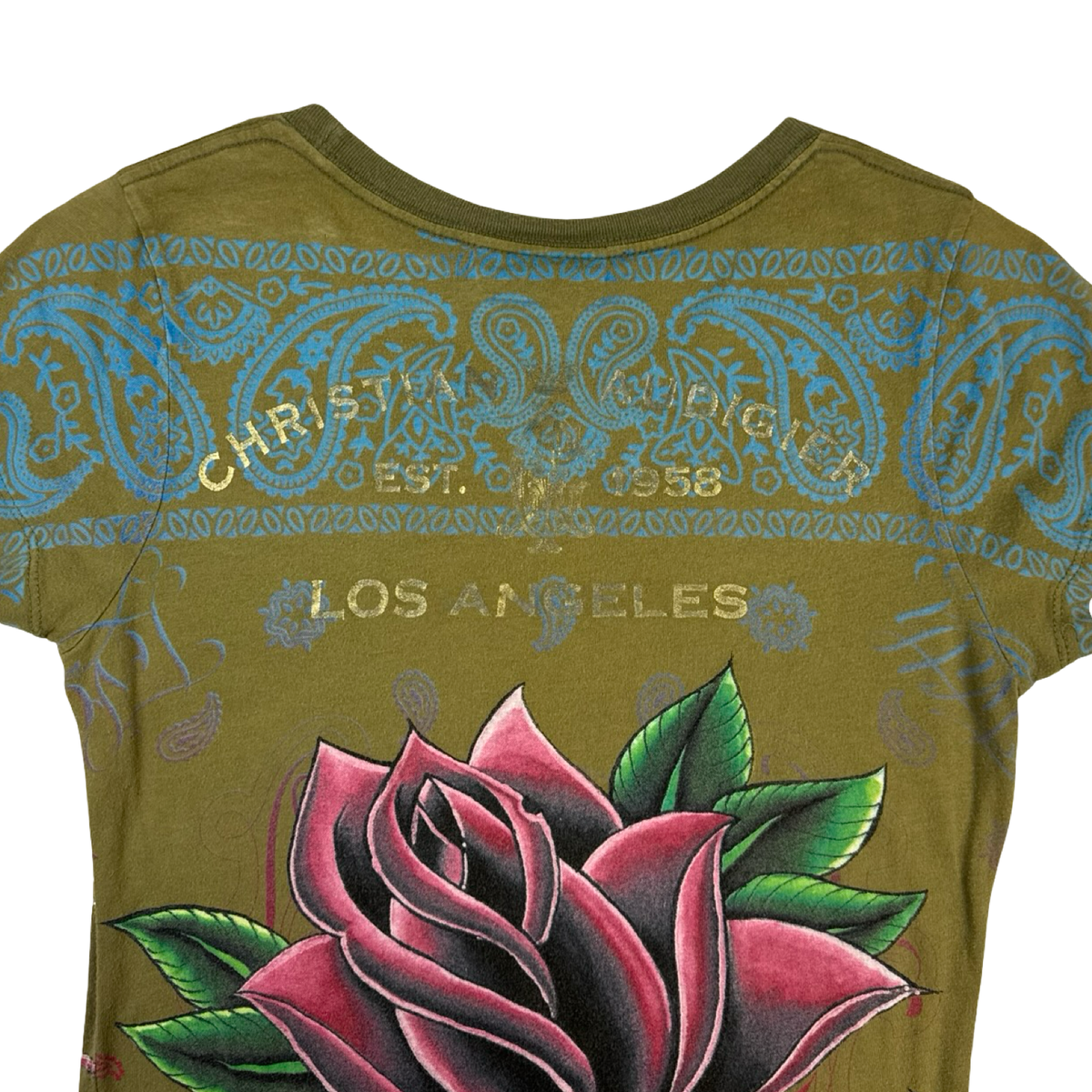 (W) Vintage Christian Audigier Rhinestone Swan With Love T-Shirt