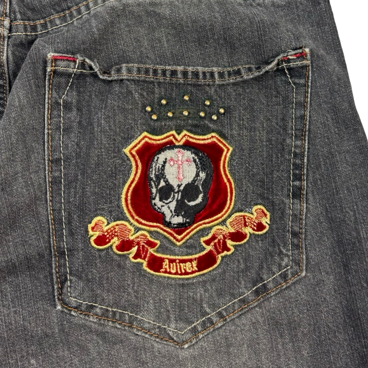 Vintage Y2K Avirex Skull Pocket Denim Shorts Washed Grey