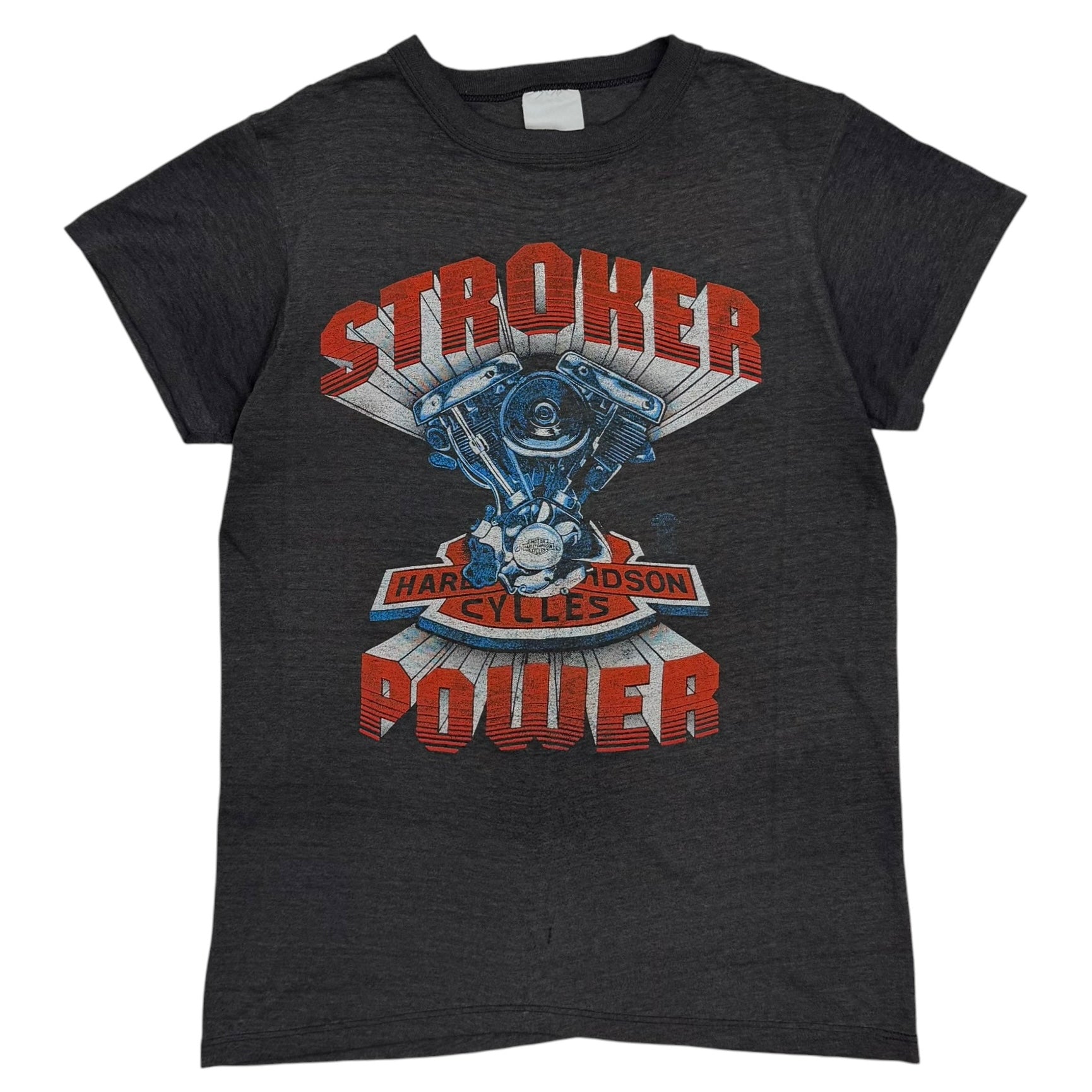 Vintage 80s Harley Davidson Stroker Power Tee Faded Black
