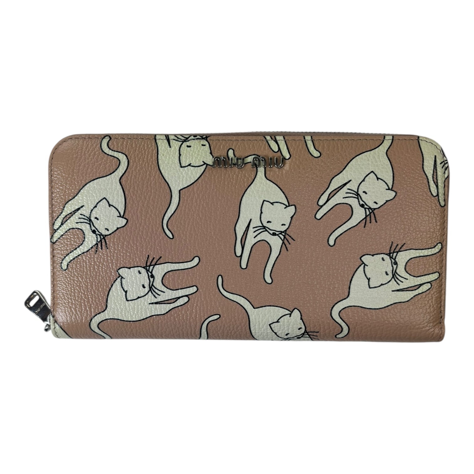 Miu Miu All Over Print Cat Long Wallet Pink