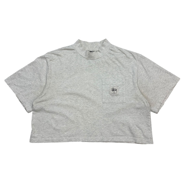 (W) Stussy Juno Boxy Mock Neck Crop Tee Heather Grey