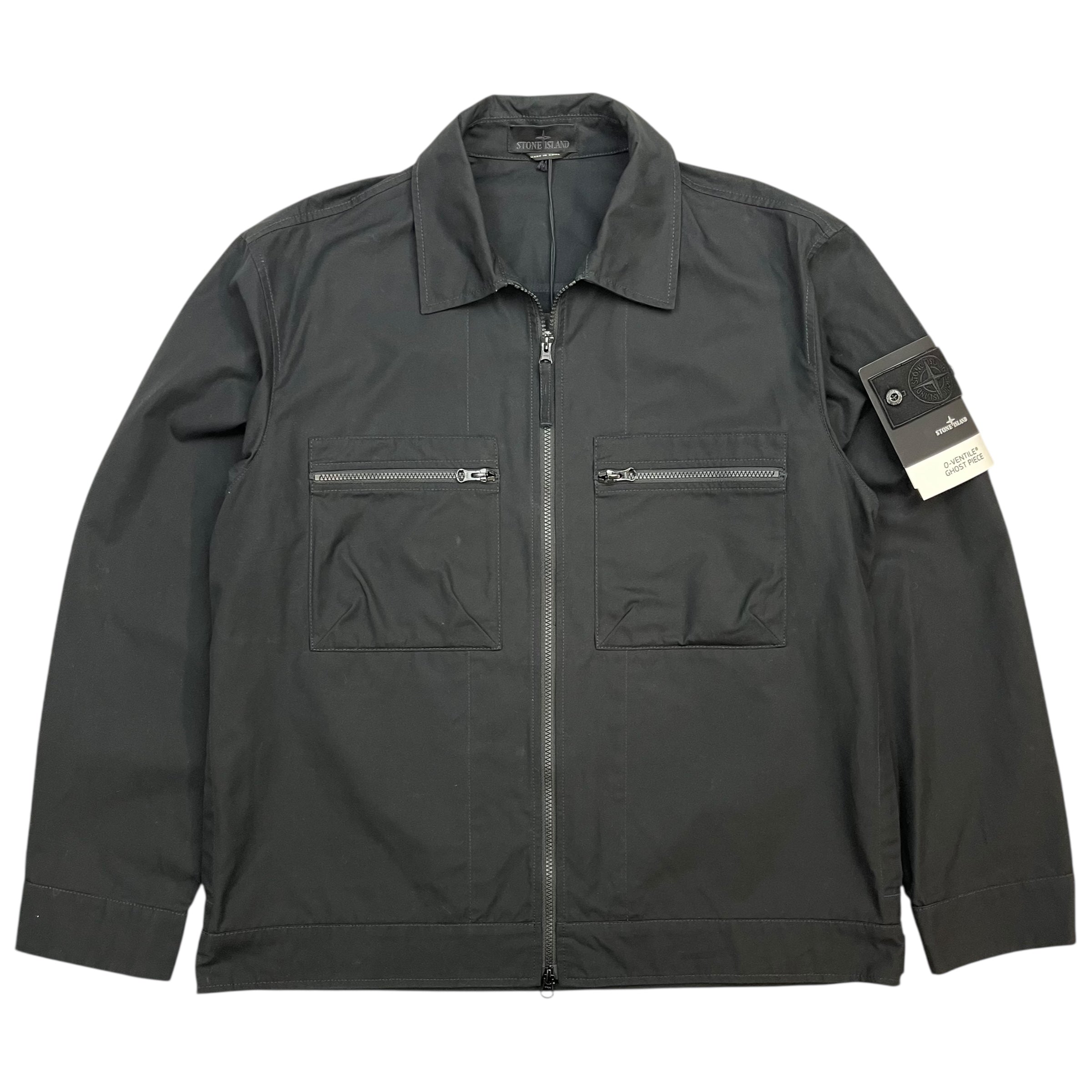 Stone Island Ghost Piece O-Ventile Zip Jacket Black