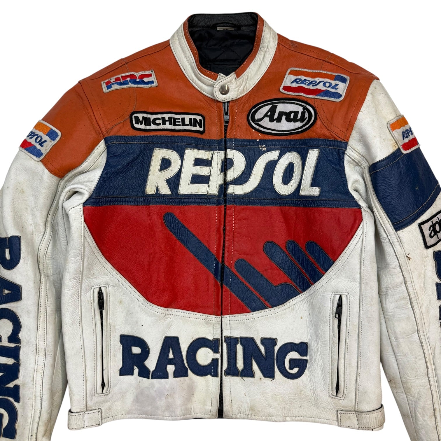 Vintage Repsol Leather Racing Jacket Orange/White