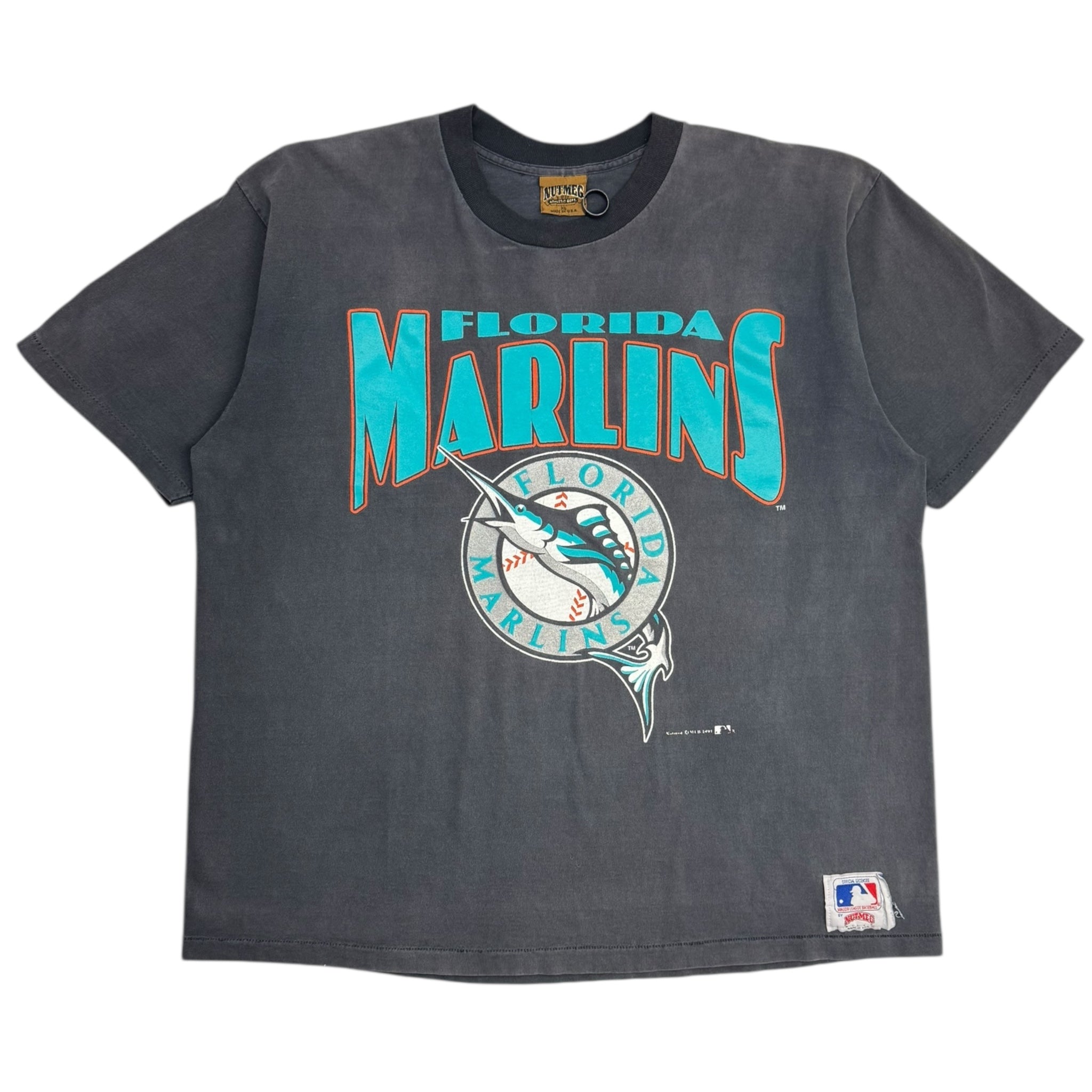 1991 Marlins Florida Nutmeg T-Shirt Faded Black