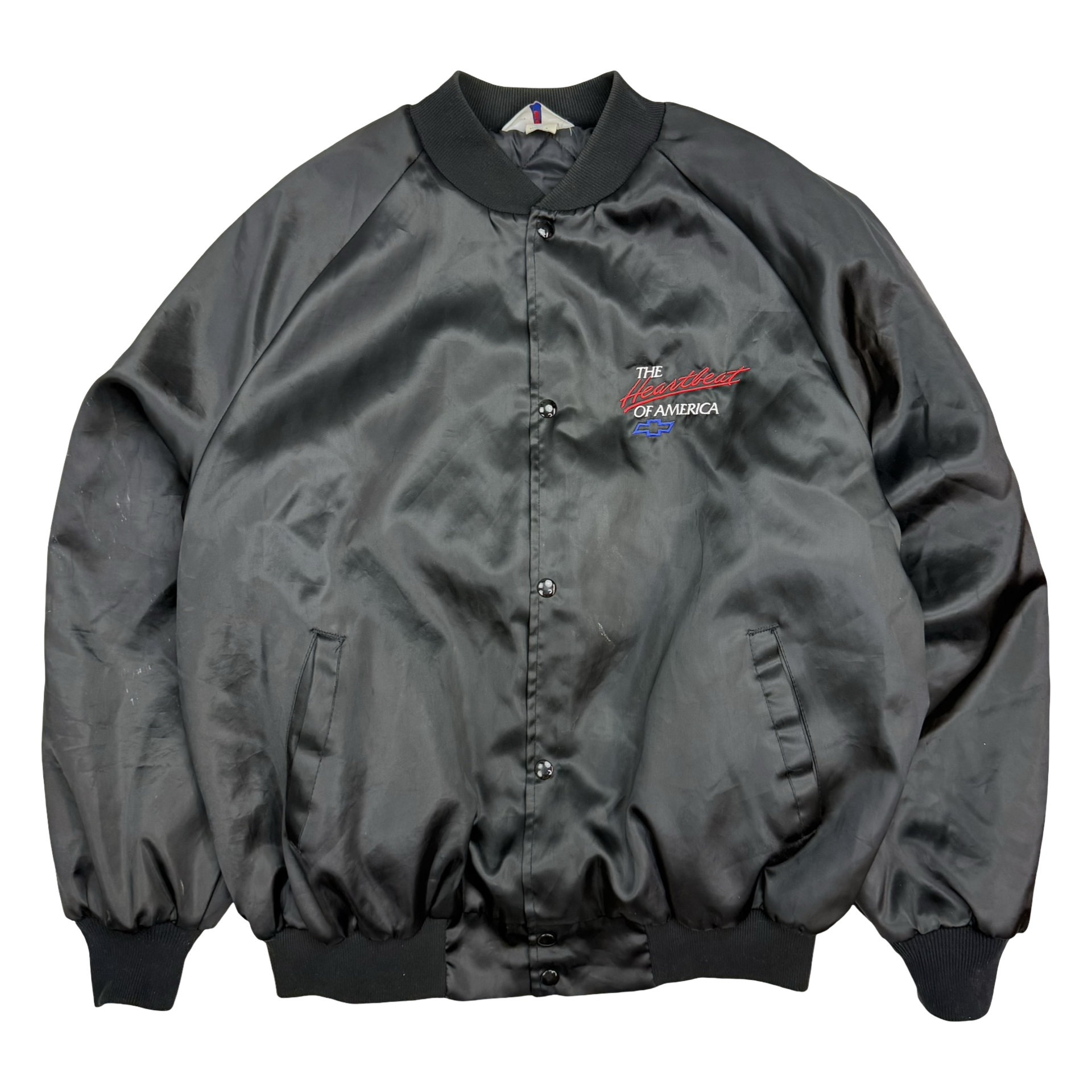 Vintage Chevrolet ‘The Heartbeat Of America’ Satin Bomber Jacket Black