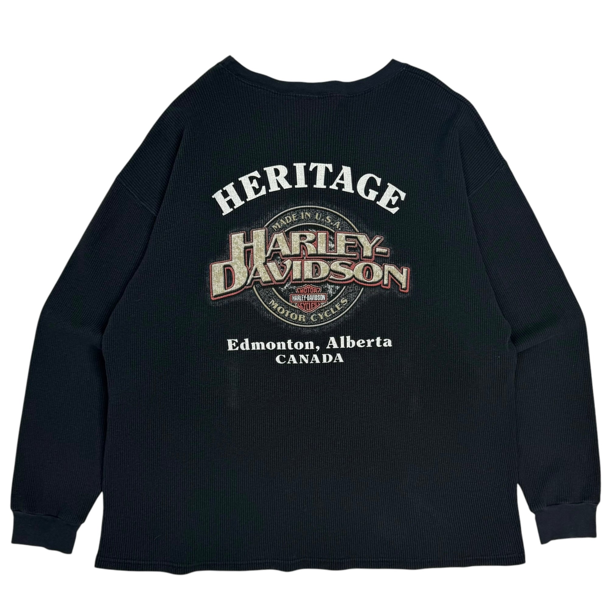 Vintage Harley Davidson Edmonton Flame Thermal Longsleeve Black