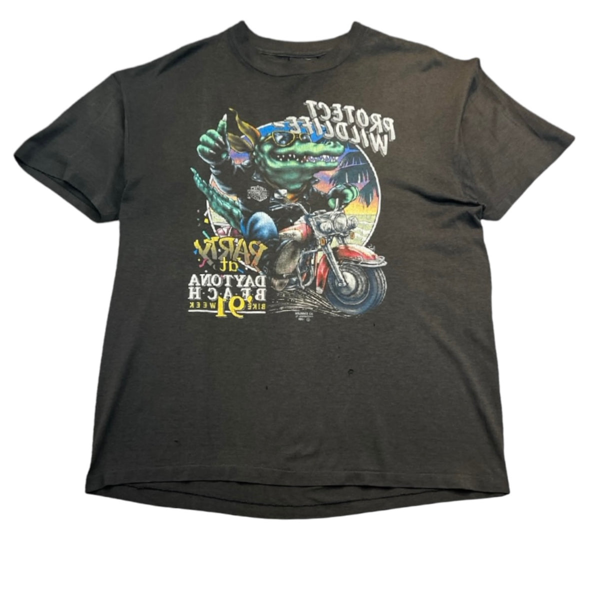 Vintage 1991 Harley Davidson 3D Emblem Daytona Bike Week Tee Black