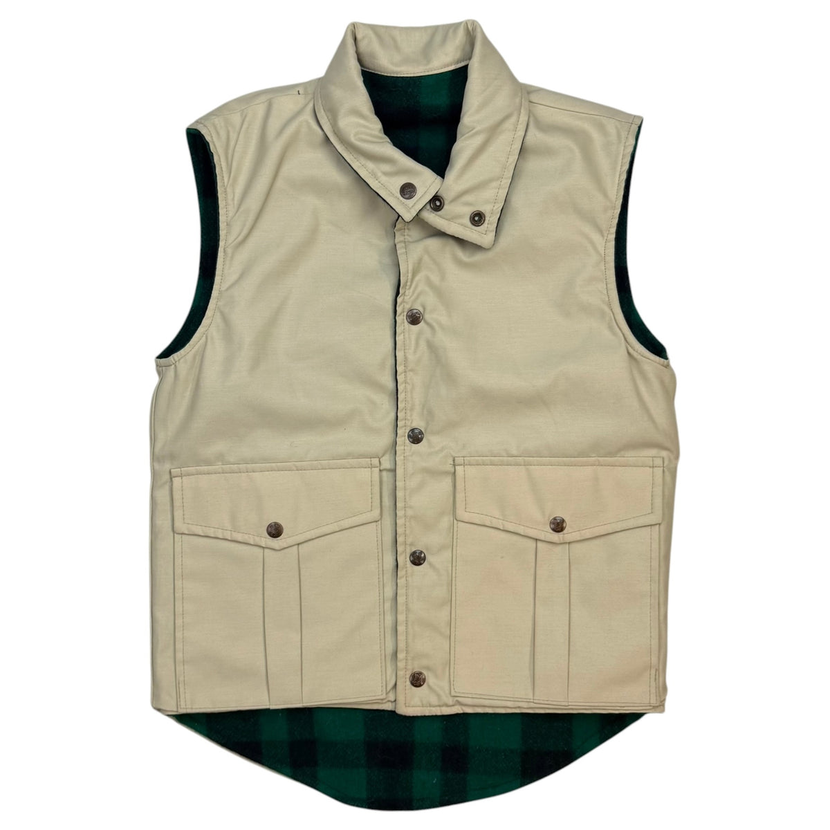 Vintage Pioneer Reversible Plaid Vest Green/Tan
