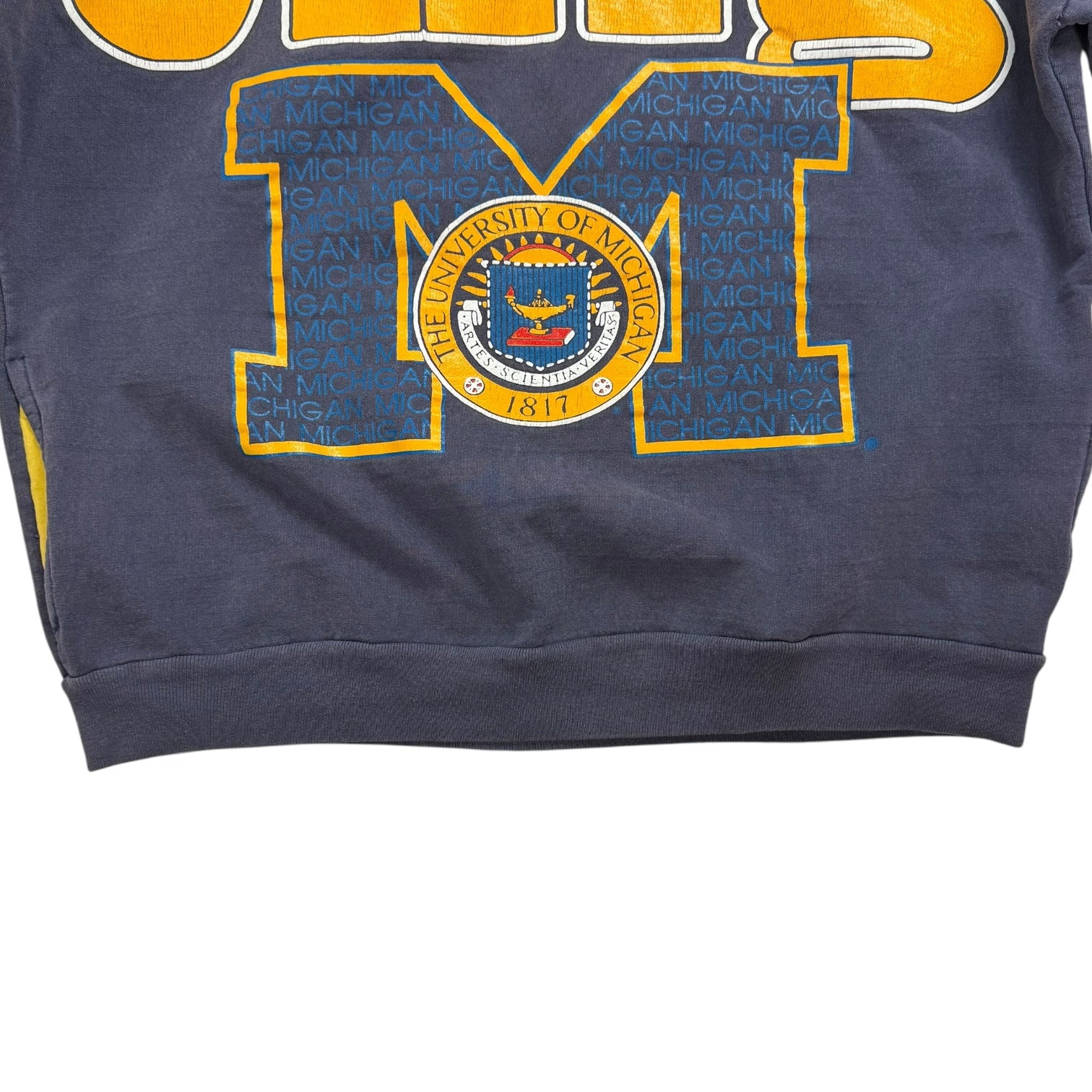 Vintage Michigan Shoulder Graphic Hoodie Navy Blue