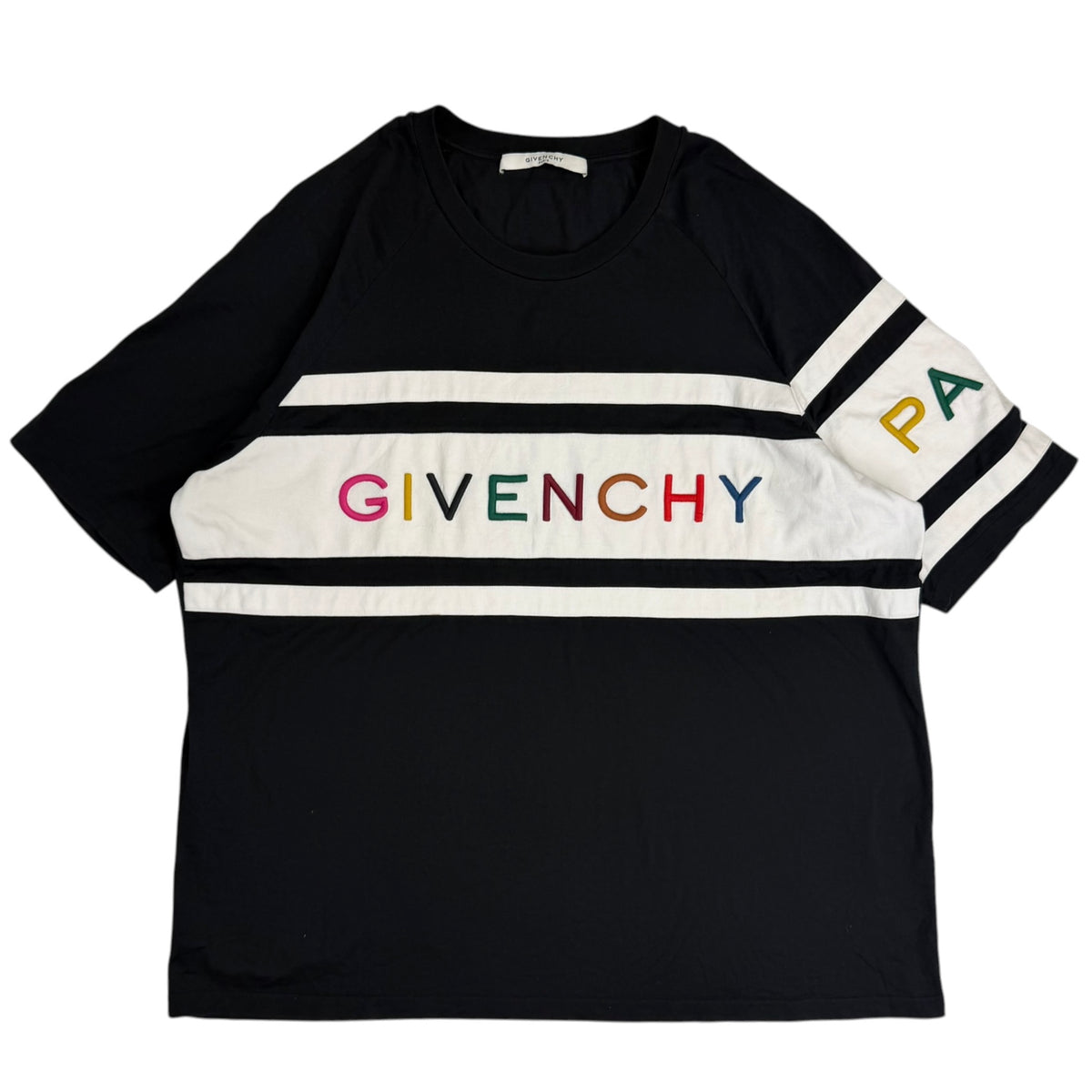 Givenchy Multicolour Logo Embroidery Two Tone Tee Black