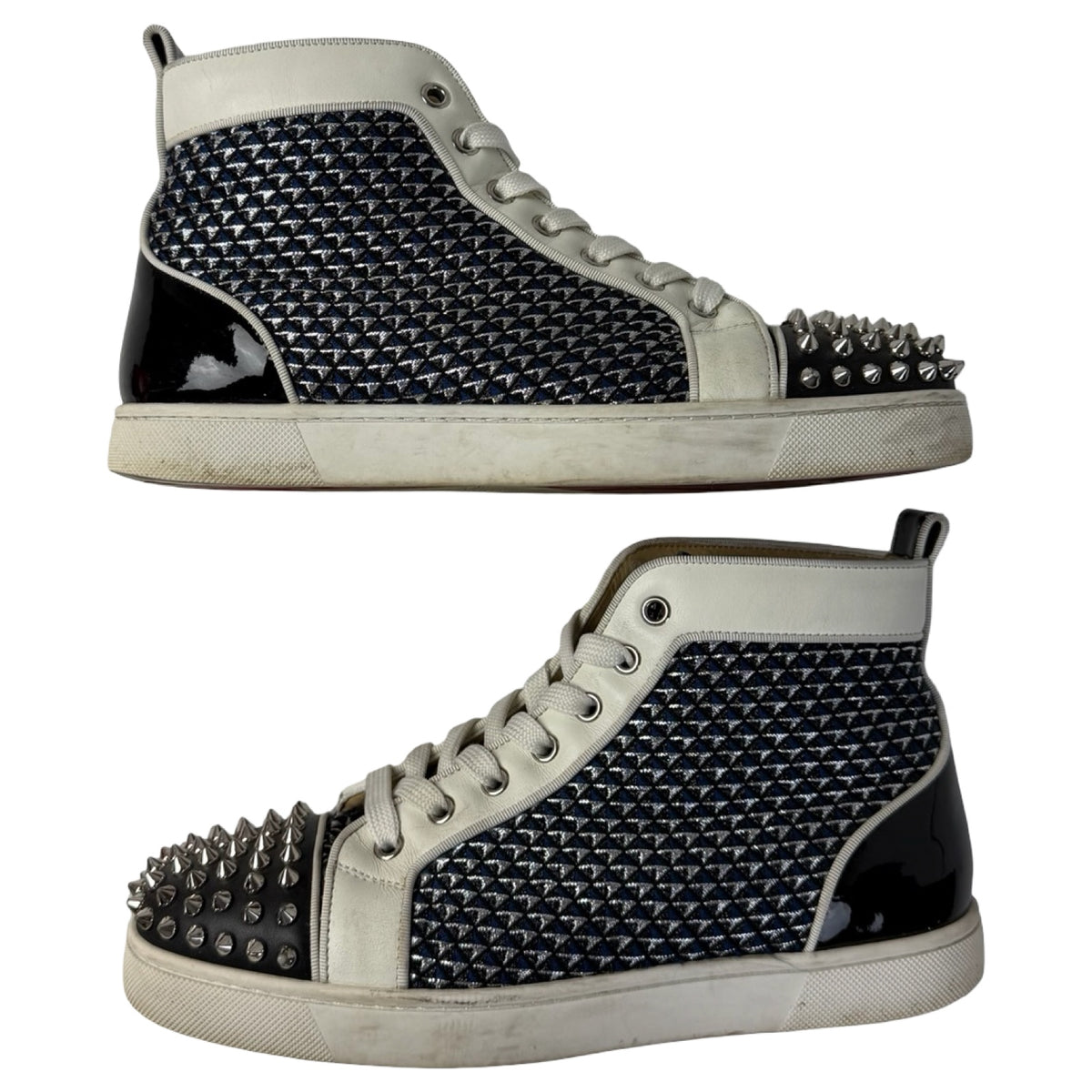 Christian Louboutin Lou Spikes High Top Sneakers Navy/White (Used)