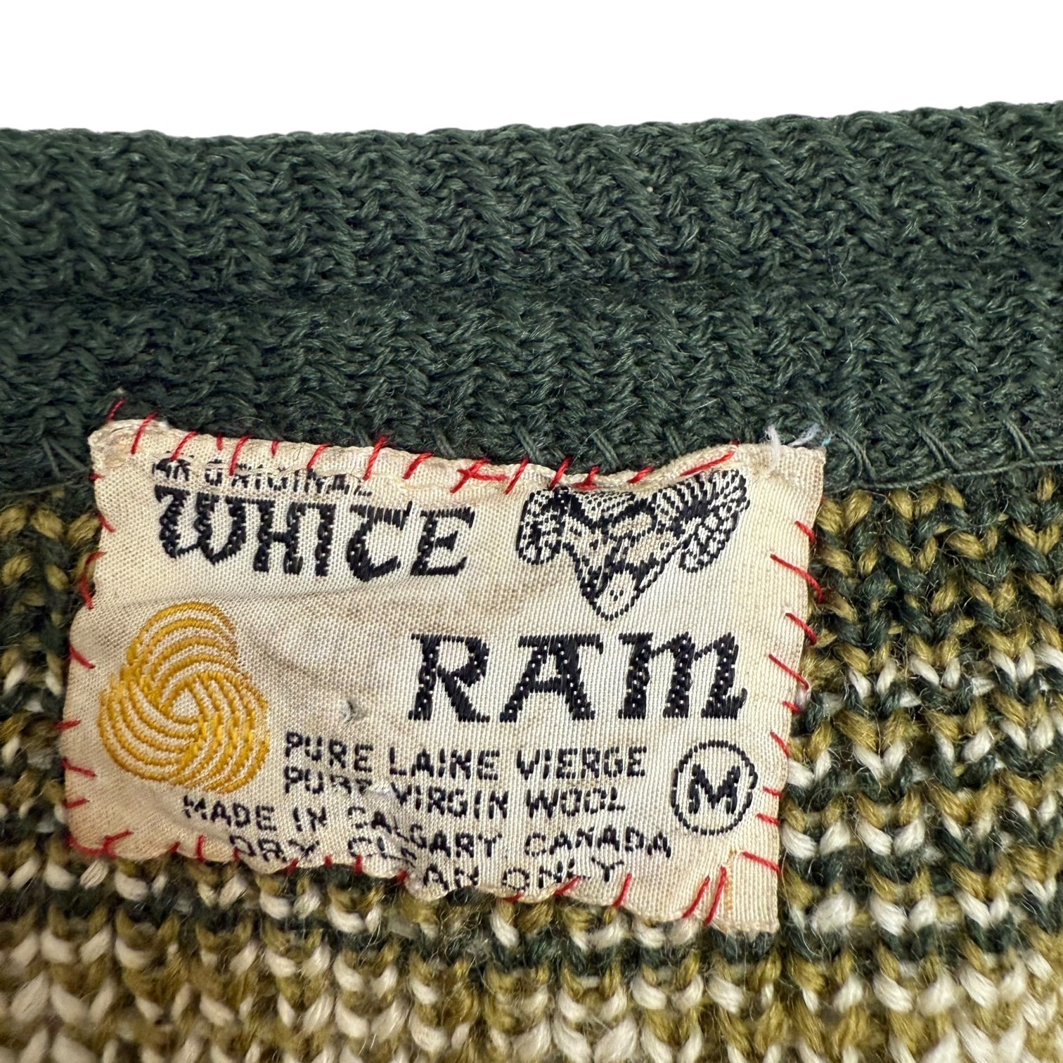 Vintage White Ram Knit Wool Cardigan Green