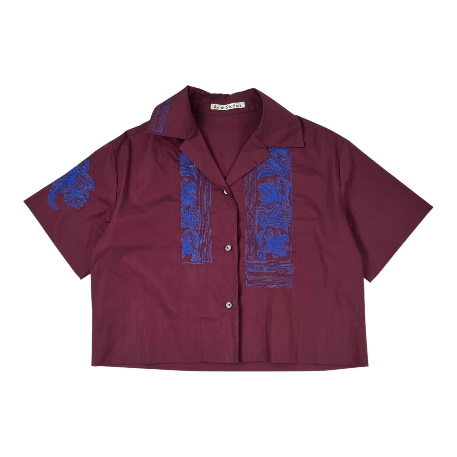(W) Acne Studios Embroidered Floral Camp Button Up Burgundy