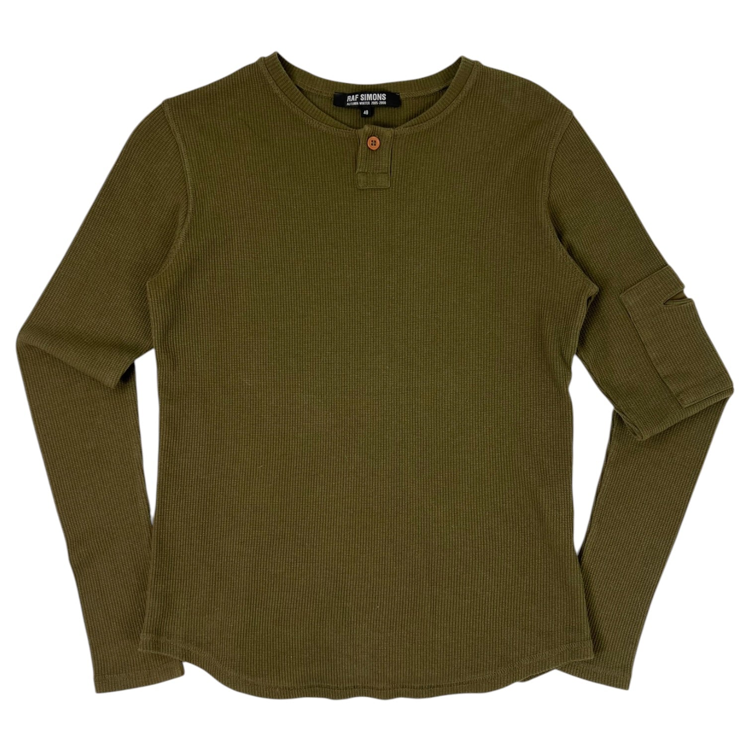 Raf Simons Waffle Knit Long Sleeve Henley Olive Green