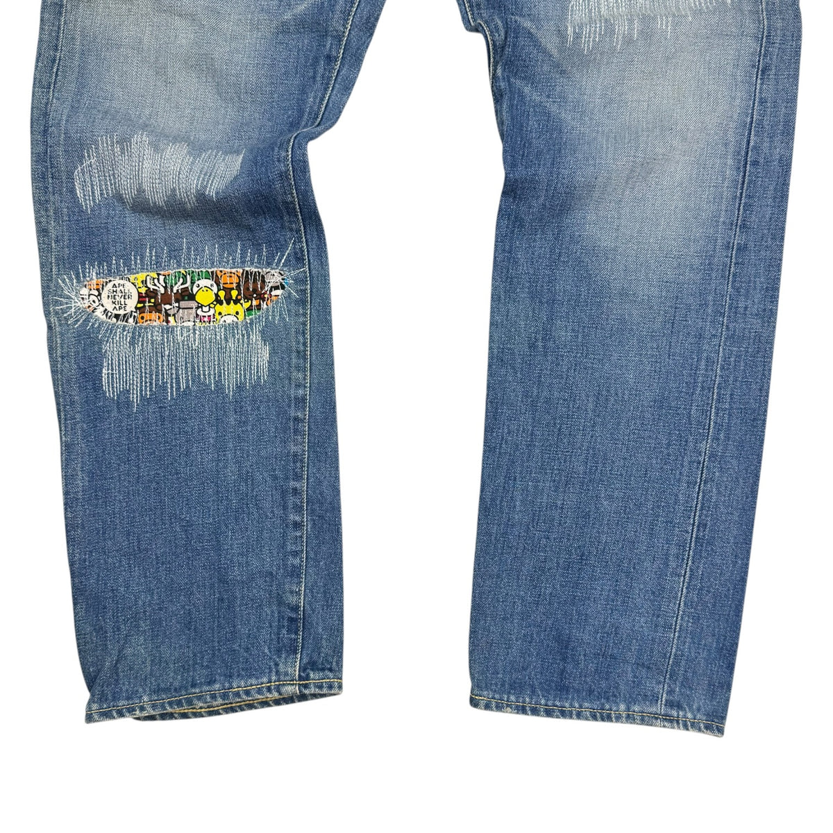 A Bathing Ape Milo Animal Safari Damaged Denim Pants Medium Wash