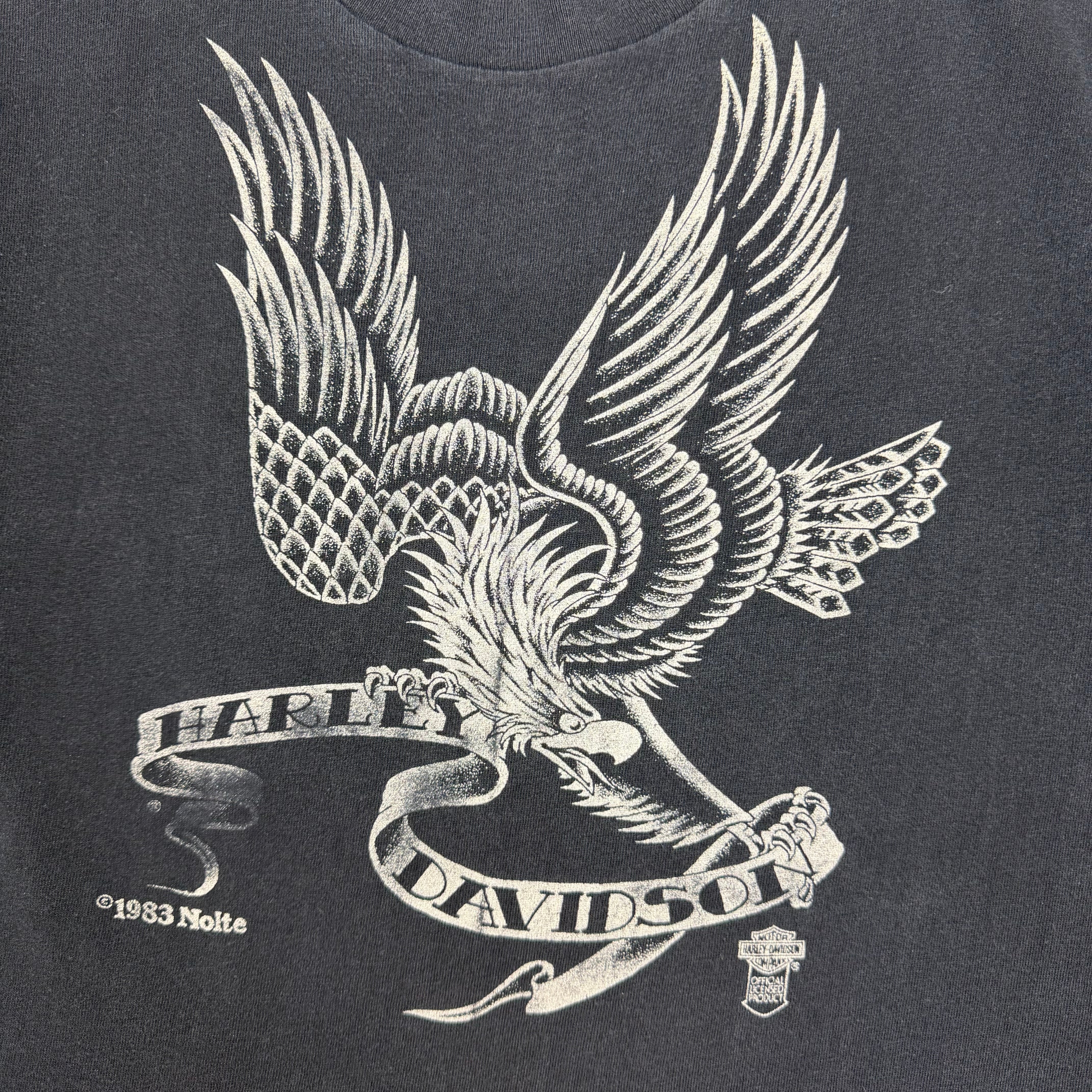 1983 Harley Davidson Eagle Slave Lake Tee Faded Black