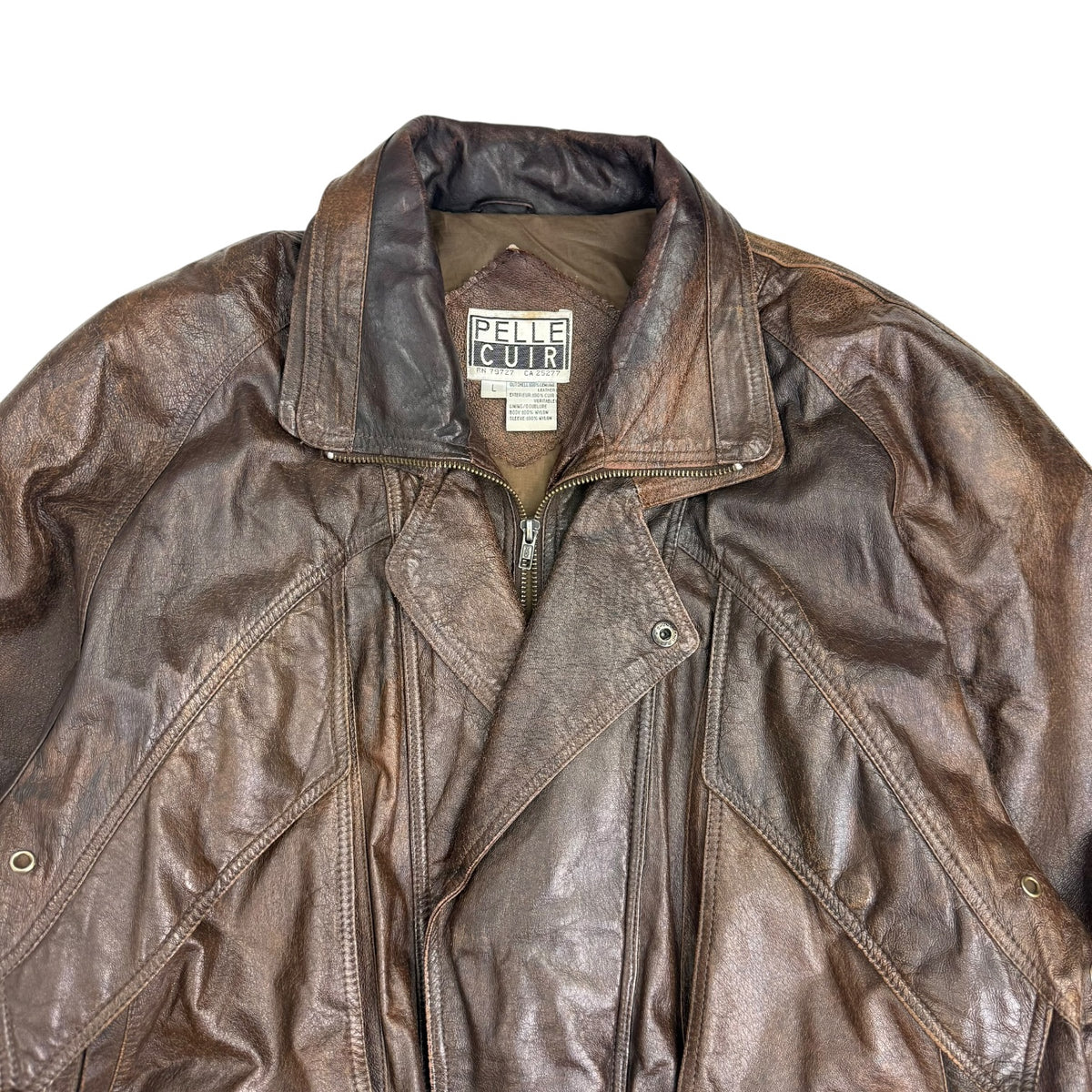 Vintage Pelle Cuir Leather Bomber Jacket Brown