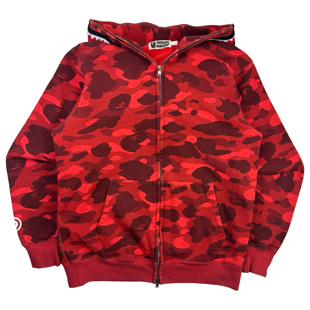 A Bathing Ape Shark Full Zip Hoodie Red Camo