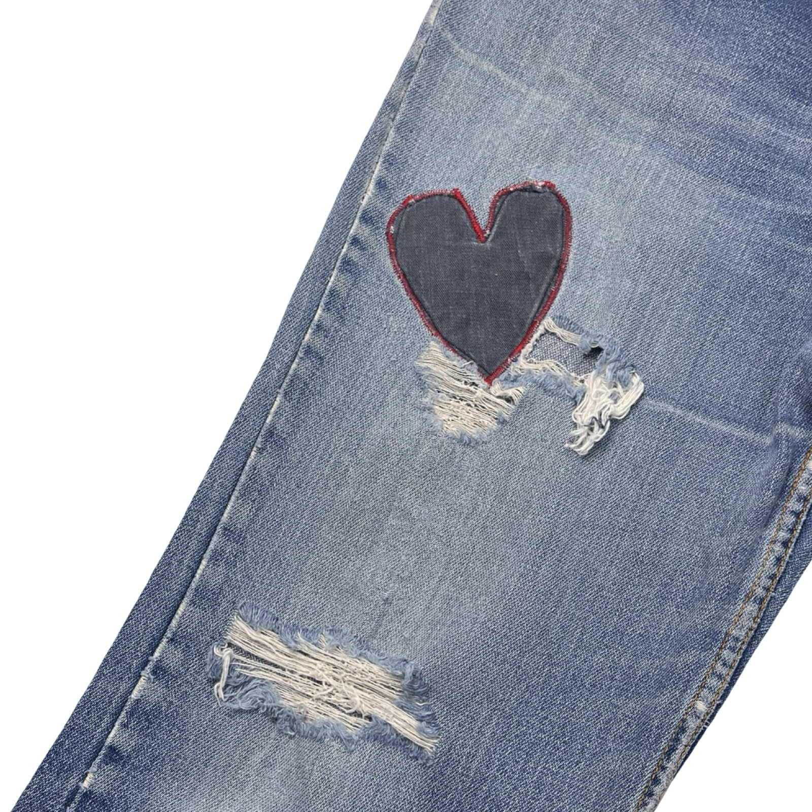 Vintage Reworked Heart Patch Flared Jean Pant Medium Wash