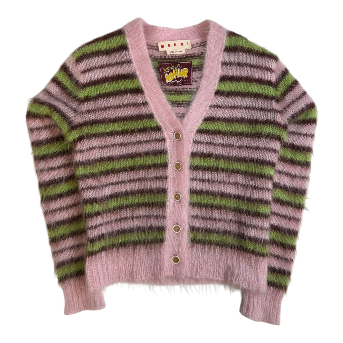 Marni Brushed Mohair Cardigan Swearer Pink/Green
